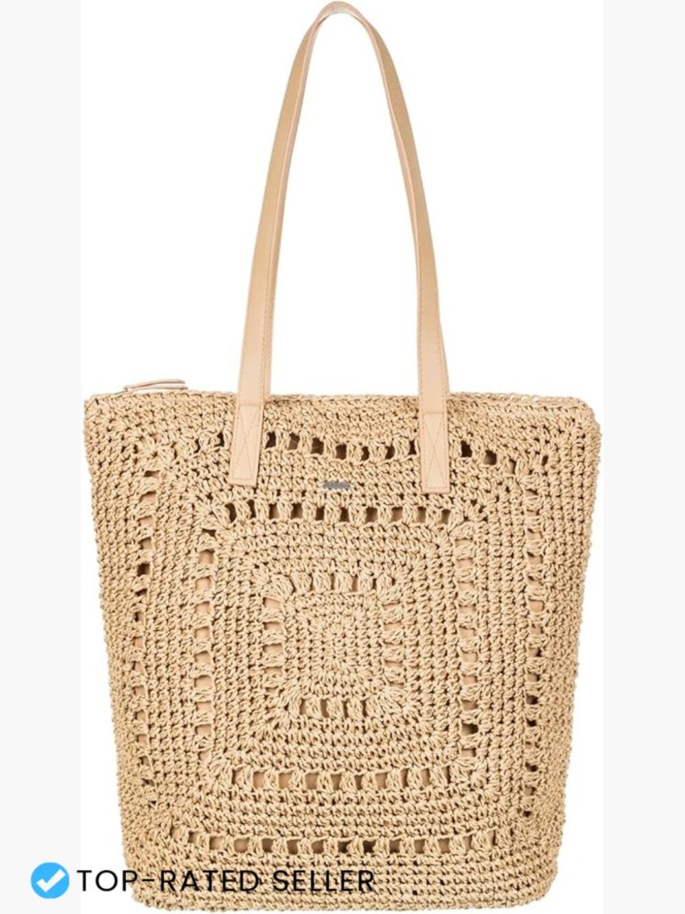 Straw Beach Tote Bag Lightweight Travel Vacation Zip Closure Inner Pouch